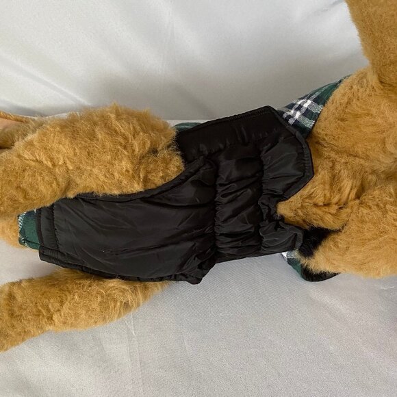 Pet Reversible Dark Green Plaid & Black Quilted Winter Coat - Picture 4 of 11